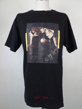 Off-White Black Short-Sleeve Graphic Tee with Yellow Accents